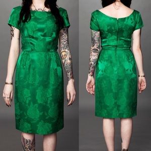 Vintage retro shimmer floral green party dress